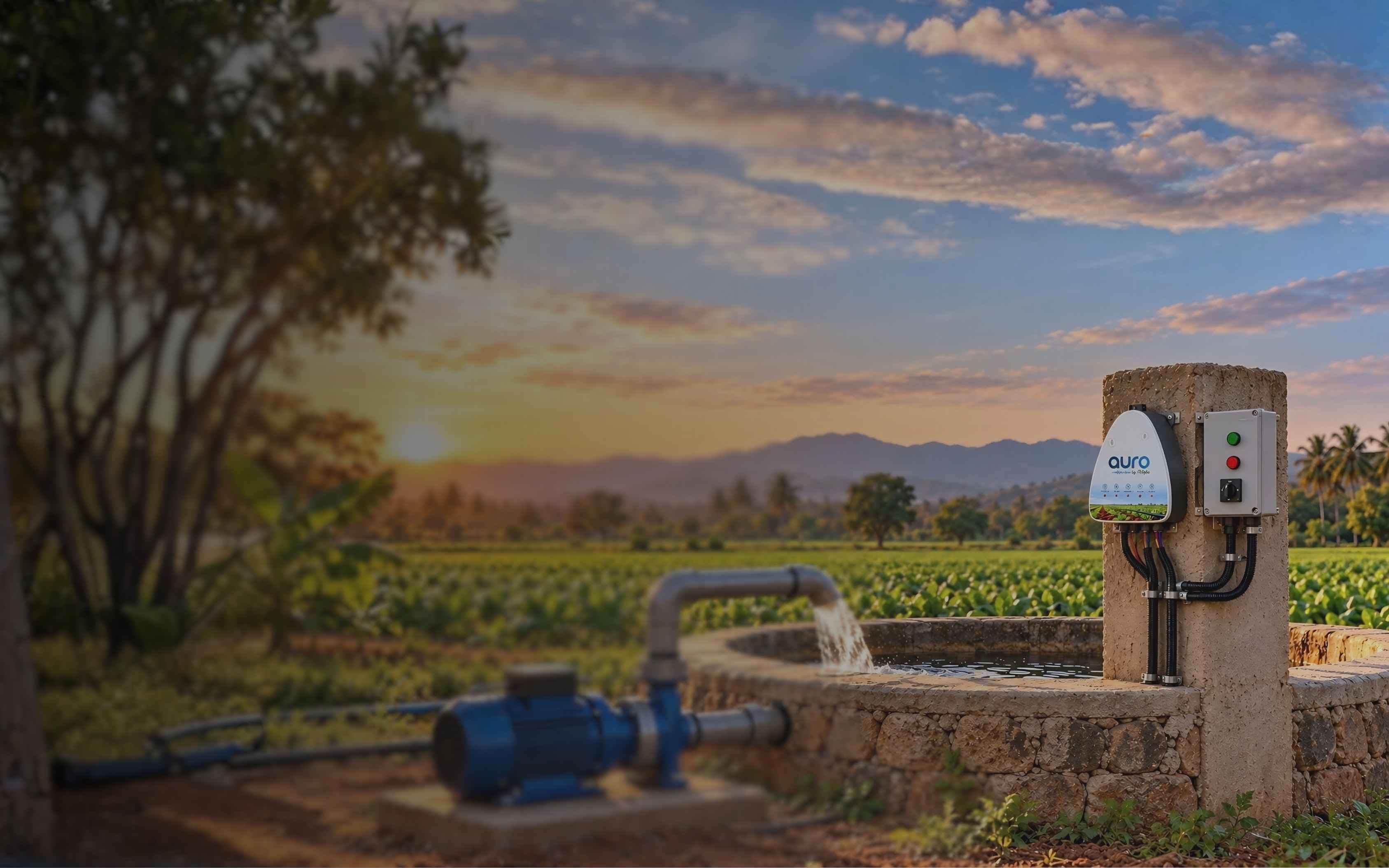 Fyllo Auro AI smart motor controller installed at farm pump