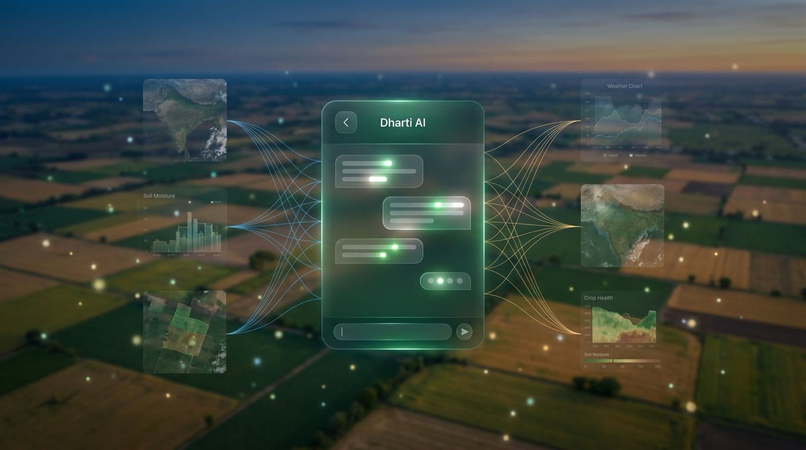 Dharti AI agricultural advisor chatbot displayed on a smartphone screen showing irrigation recommendations
