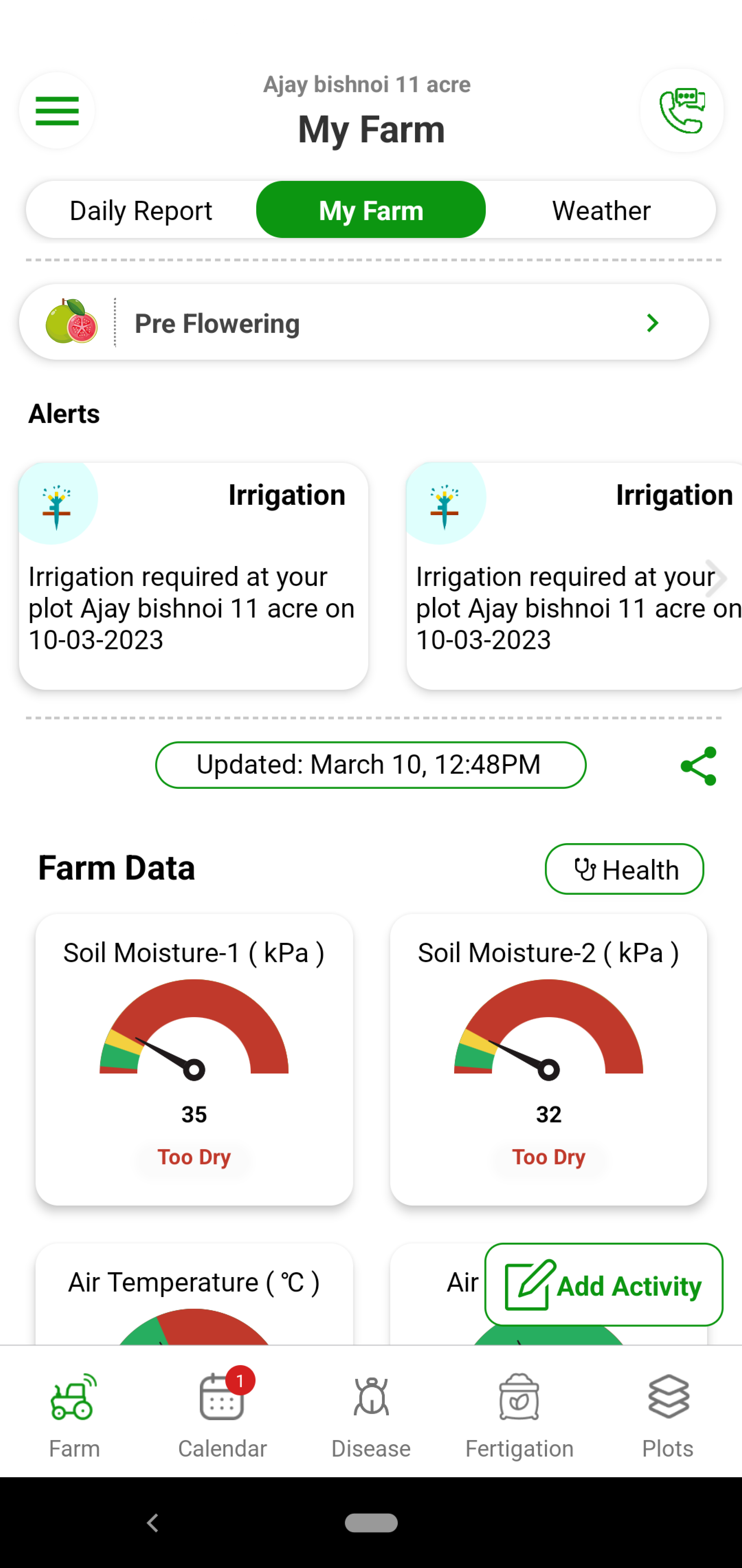 Guava’s water requirements vary based on soil type and stage. With Fyllo’s device containing soil moisture and soil temperature sensor and intelligent software, you get alerts on how much water to provide to the crop. You can also see and visualize evapotranspiration (Etc) values of the crop. You can perfectly manage the water requirements to get the perfect size, color and sugar.
