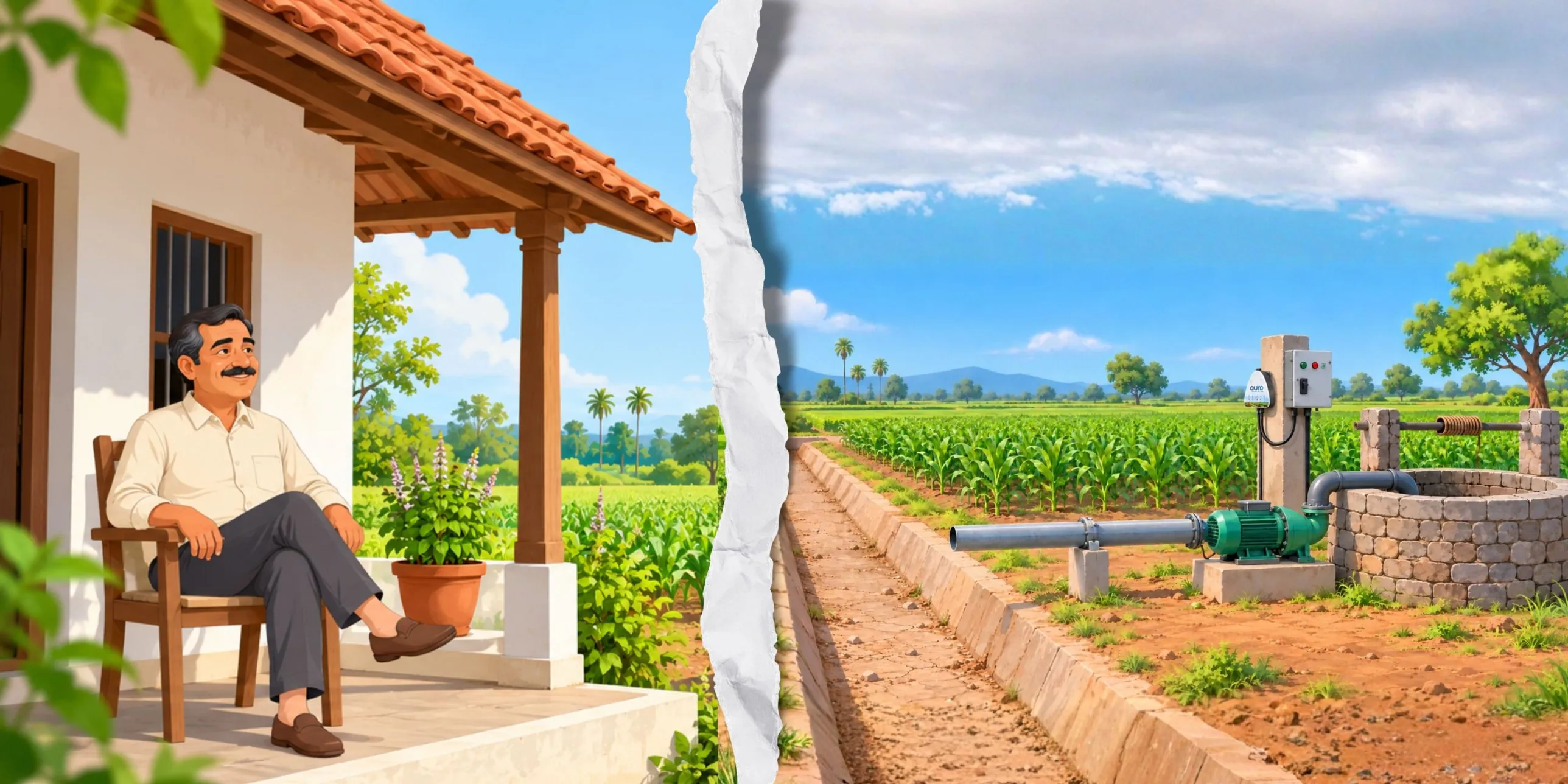 A farmer relaxing on a chair on the veranda of his farmhouse